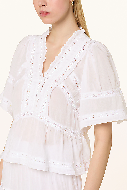 Kurzarm Bluse - Weiss