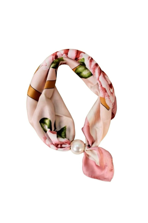 Tuch mit magnetischem Perlenverschluss Blumen - Pink