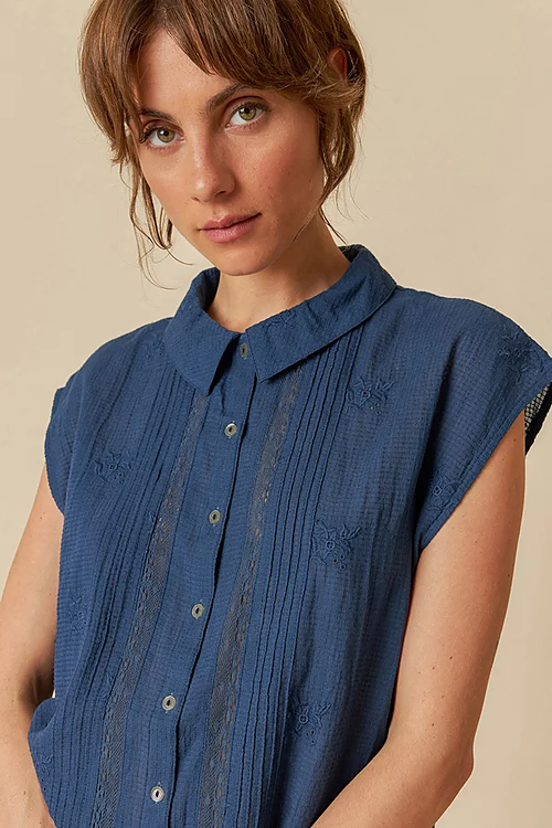 Bluse trägerlos - Blau