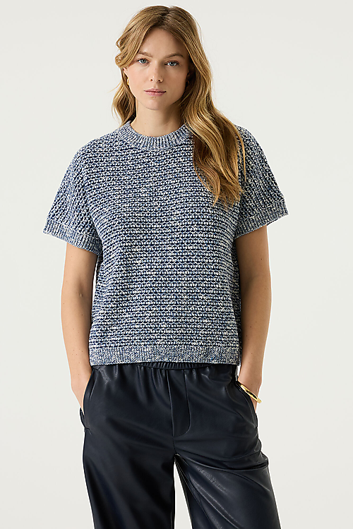 Kurzarm Strickpullover - Navyblau