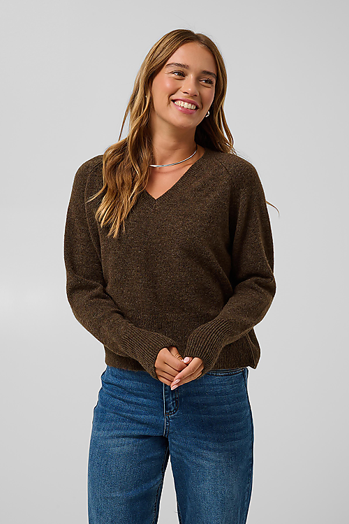 Niel V-Ausschnitt Pullover - Braun