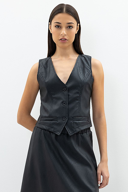 Noreen Vegane Lederweste - Schwarz