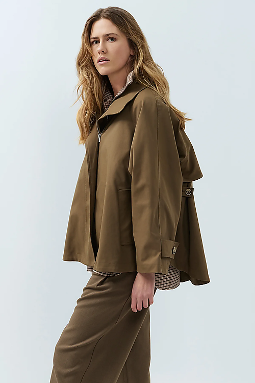 A-Linien-Trenchjacke mit Stehkragen - Braun
