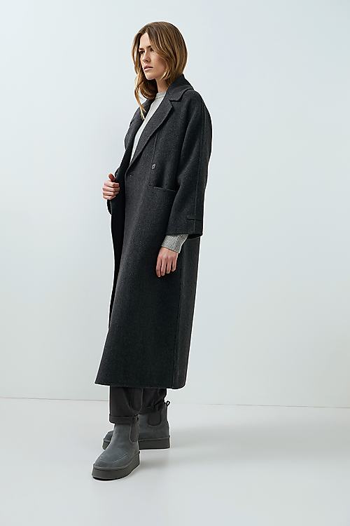 Extralanger Oversize-Mantel aus Wollmischung - Schwarz