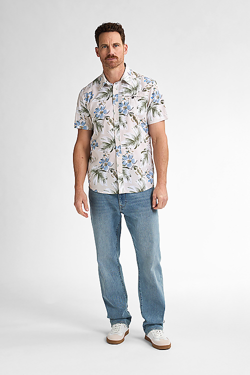 Kurzarm Hemd mit Tropical Print - Beige