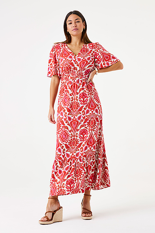 Maxikleid mit Print - Rot