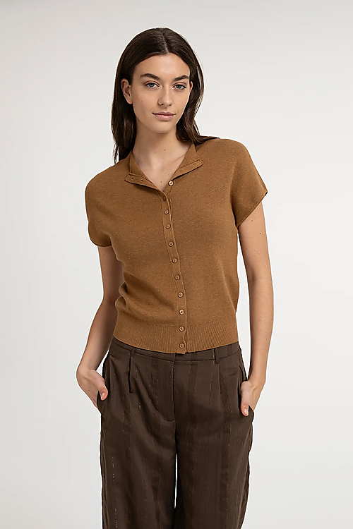Strickcardigan mit Knöpfen - Cognac