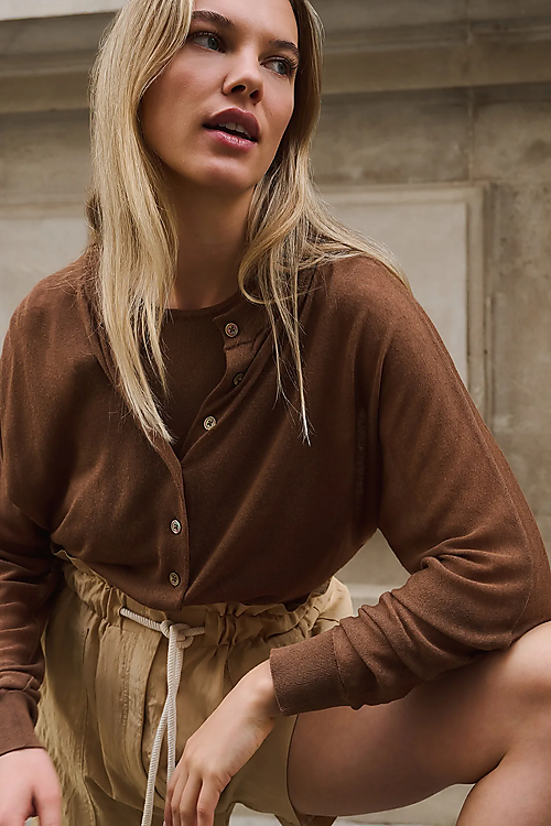 Durchsichtiger Cardigan mit Tanktop - Cognac