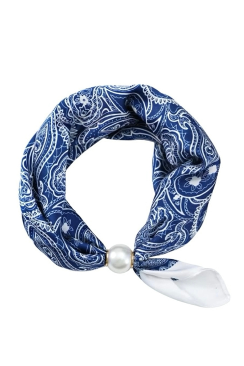 Tuch mit magnetischem Perlenverschluss Paisley - Blau