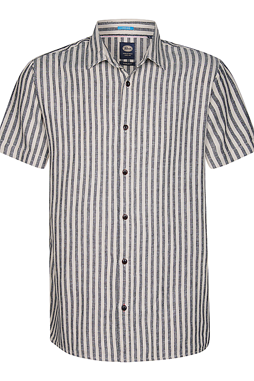 Kurzarm Hemd gestreift - Beige