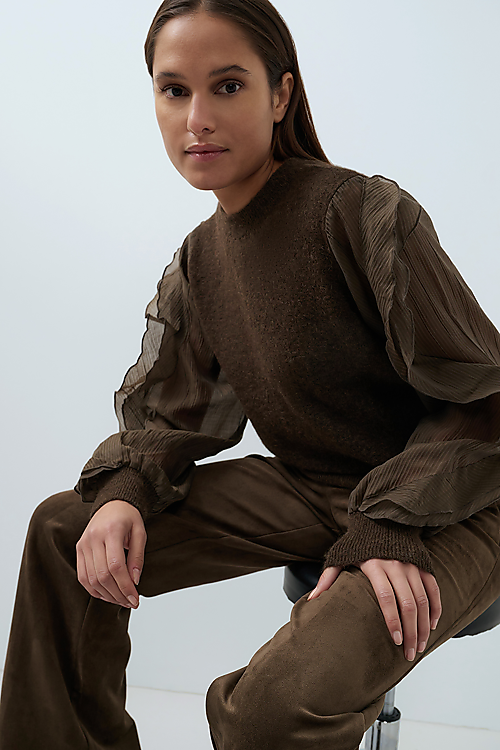 Pullover mit Rüschenärmeln Braun