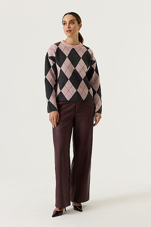 Strickpullover mit Rautenmuster - Rosa