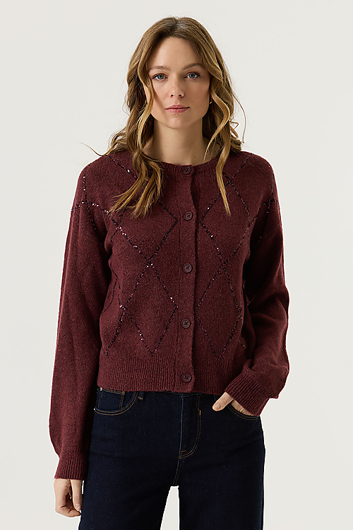 Cardigan mit Glizerdetail - Bordeaux