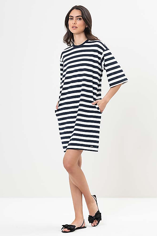 T-Shirt Kleid gestreift - Navyblau