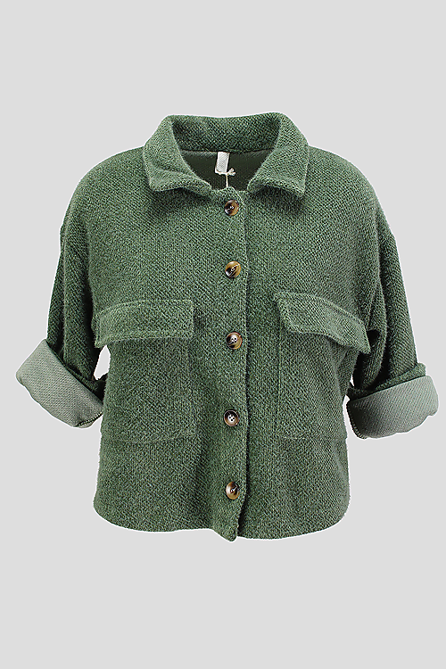 Kurze Flauschjacke Olivgrün