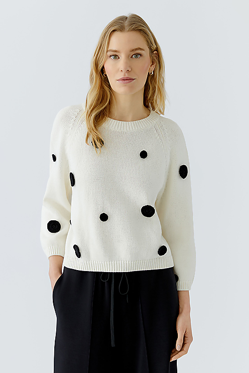 Gepunkteter Strickpullover - Weiss