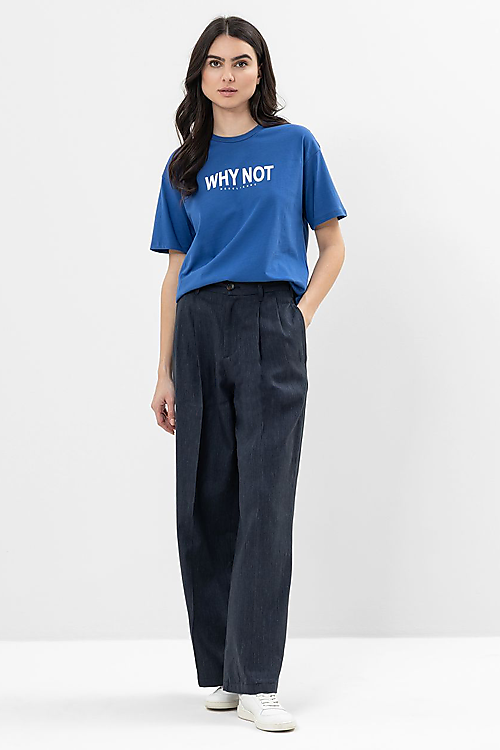 Narzissa Leinen/Baumwoll Hose - Navyblau