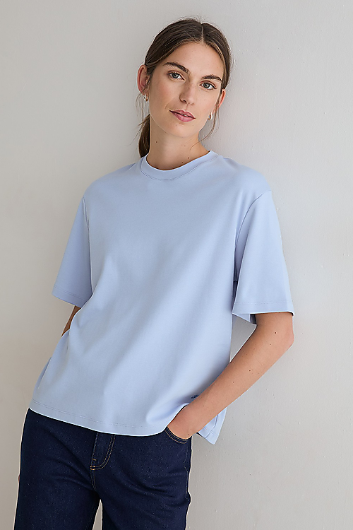 Basic Boxy Kurzarm T-Shirt - Hellblau