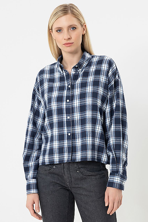 Tila Flanell Bluse - Navyblau