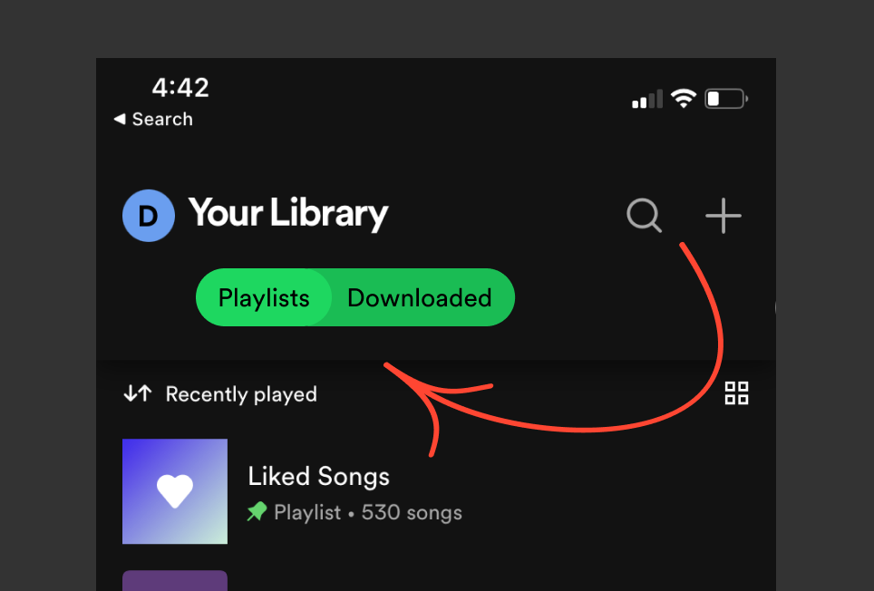 An example of chips being used as filters in the Spotify app, filtering a downloaded subset of playlists. 