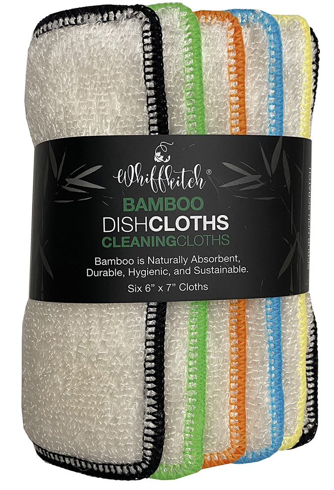 Whiffkitch Bamboo Dishcloths & Cleaning Cloths 6pk, Washable