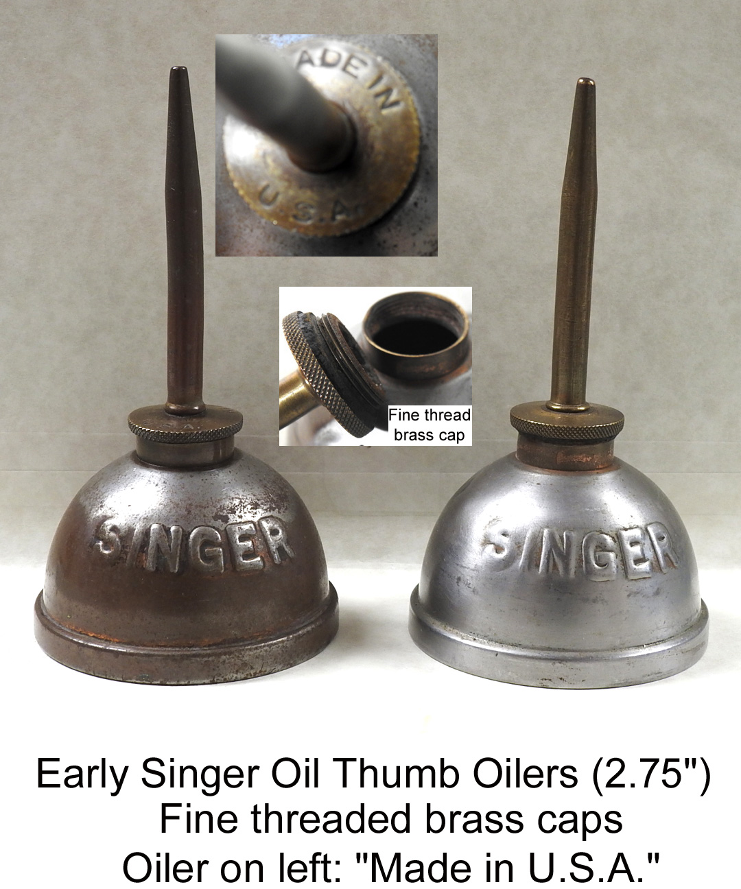 Vintage Singer Sewing Machine Oil Tin & Small Copper Oil Can. Both