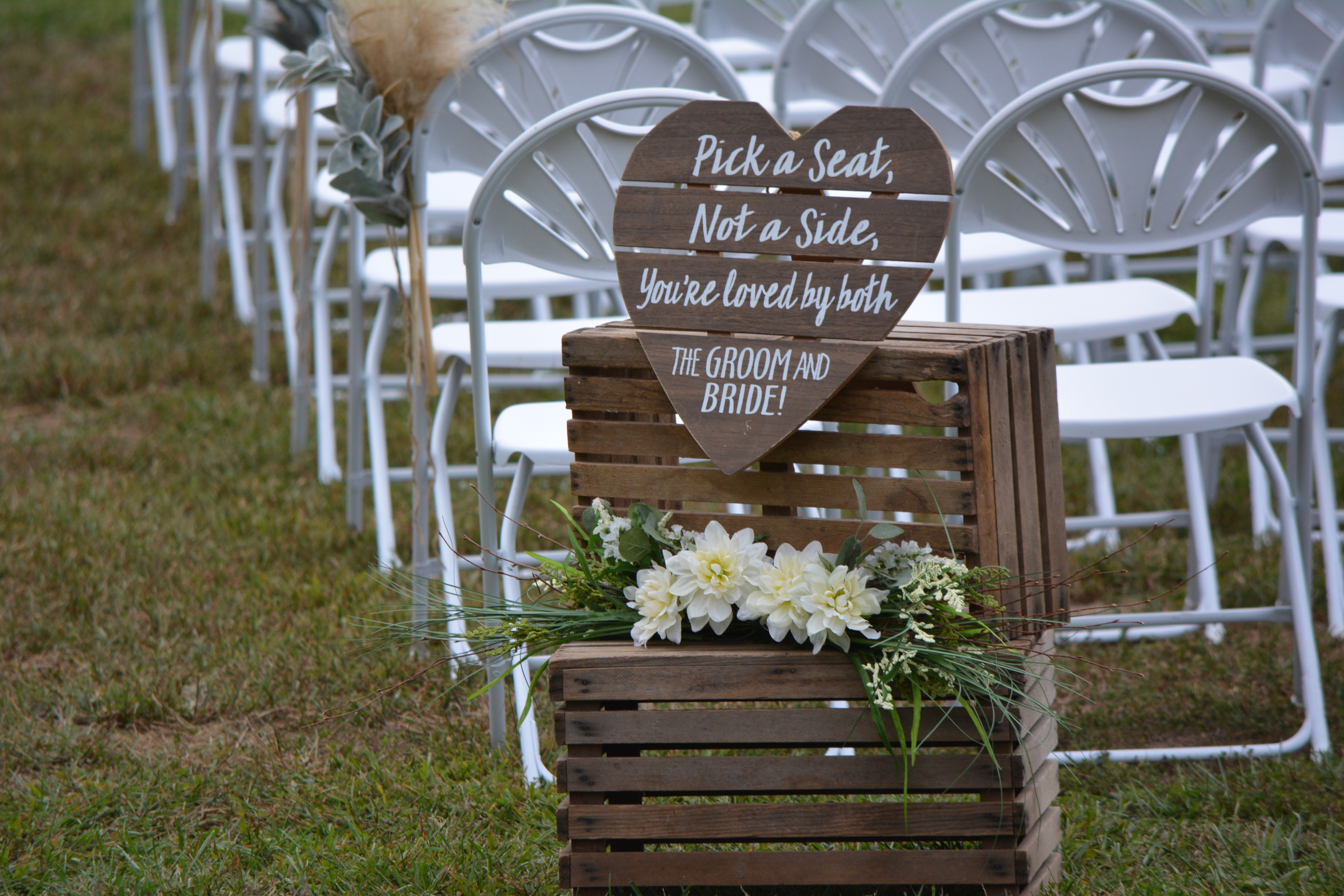 Pick a Seat Not a Side Wedding Sign - 17 inch x 23 inch - Cardbaord  material - Rustic Farmhouse Wedding Ceremony Decor