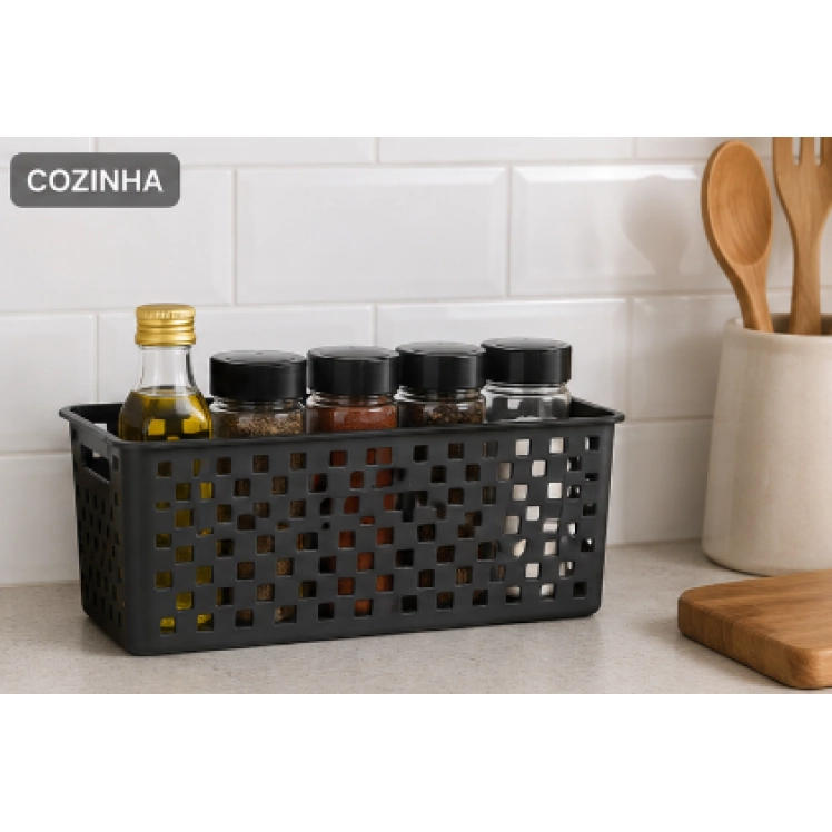 Cesto Organizador Quadratta 27x12x12cm Chumbo - PRMT4765