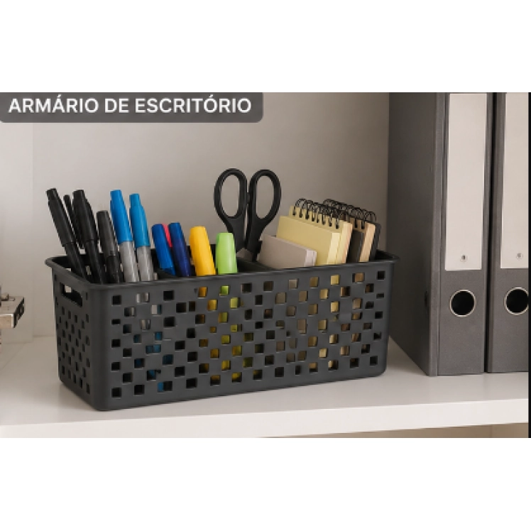 Cesto Organizador Quadratta 27x12x12cm Chumbo - PRMT4765