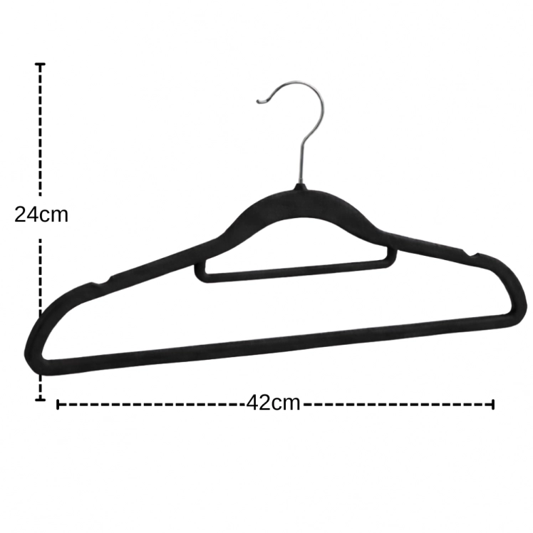 Cabide de Veludo Slim com Gravateiro 42cm Preto 10 peças - CVGPR42010