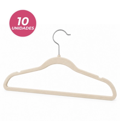 Cabide de Veludo Slim 45cm Bege 10 peças - CVABG45010