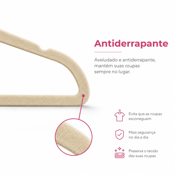 Cabide de Veludo Slim 45cm Bege 10 peças - CVABG45010