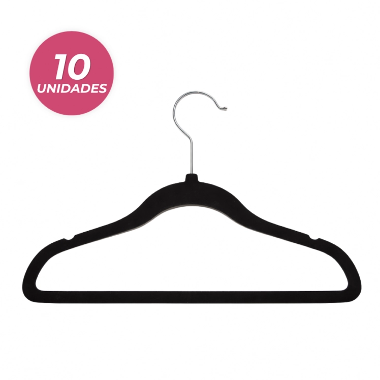 Cabide de Veludo Infantil 30cm Preto 10 peças - CVKPR30010