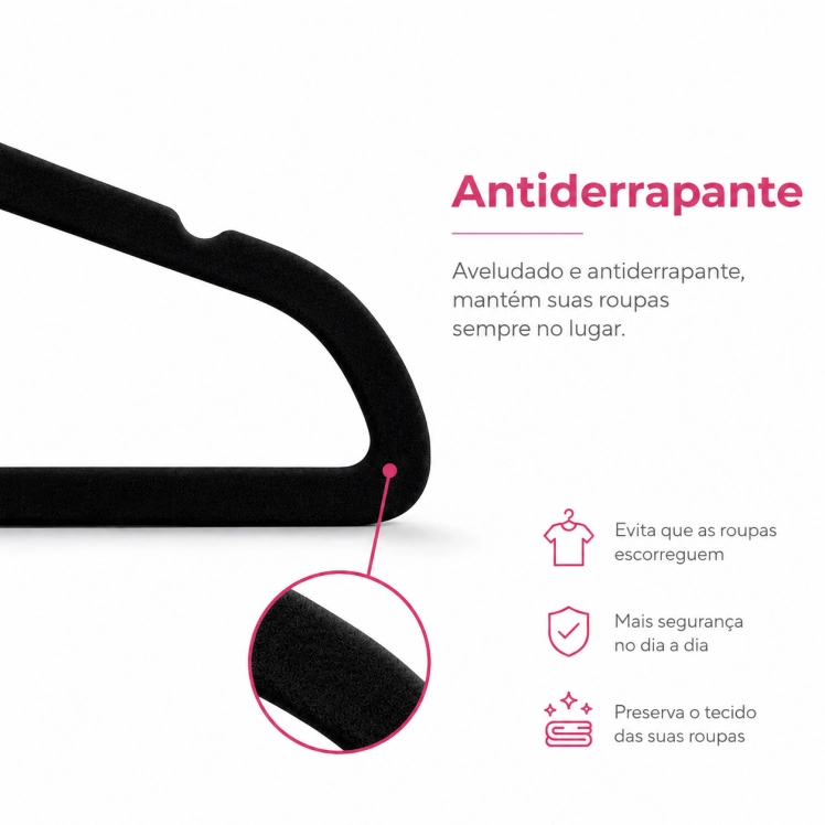 Cabide de Veludo Infantil 30cm Preto 10 peças - CVKPR30010
