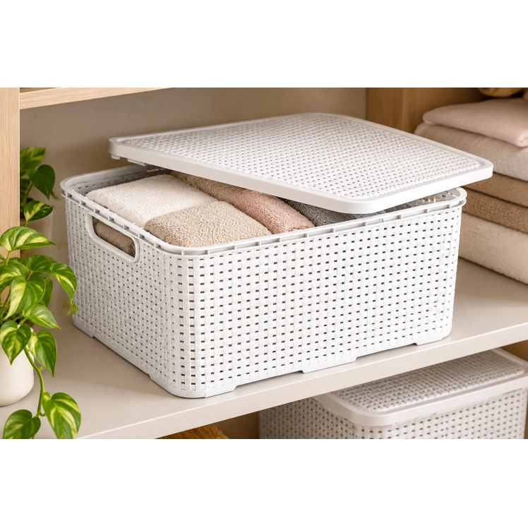 Caixa Organizadora Rattan com Tampa Branca 7 Lts 29x19x14cm M - MLCR1825