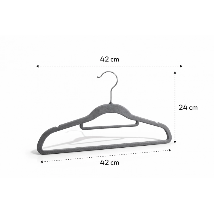 Cabide de Veludo Slim com Gravateiro 42cm Cinza 10 peças - CVGCZ42010