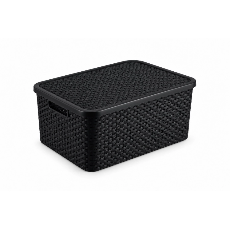 Caixa Organizadora Rattan com Tampa Preta 7 Lts 29x19x14cm M - MLCR1826