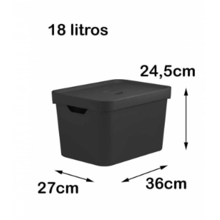 Caixa Organizadora Cube 18L Com Tampa 36x27x24,5cm Preto OUCC450PTF