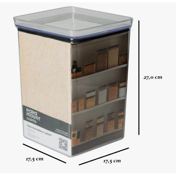 Pote Hermetico Lumini Quadrado 6.215ml 17,5x17,5x27cm - PRMT4647