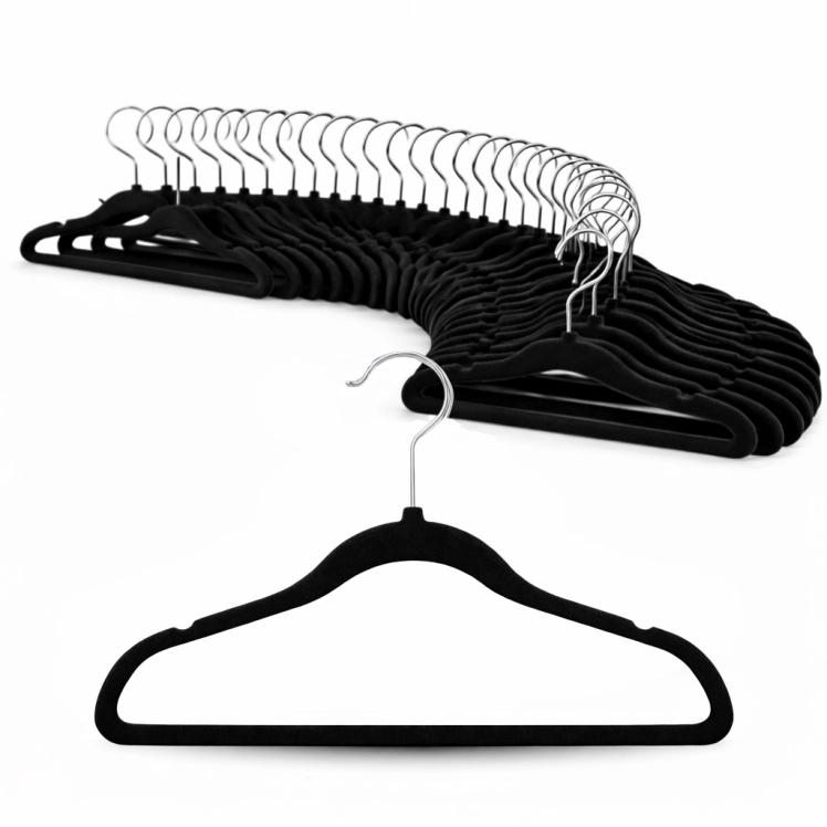 Cabide de Veludo Juvenil 35cm Preto 100 peças - CVJPR35100