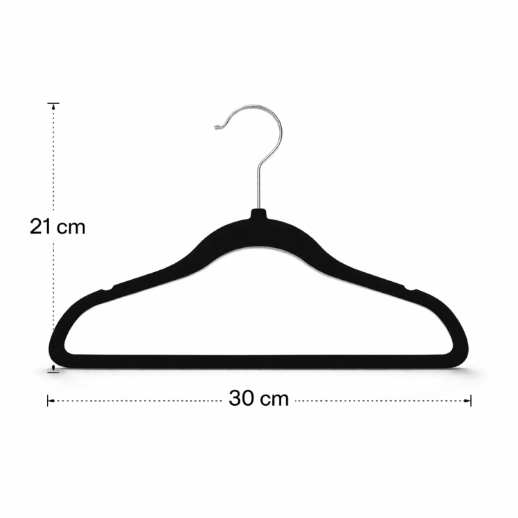 Cabide de Veludo Juvenil 35cm Preto 100 peças - CVJPR35100