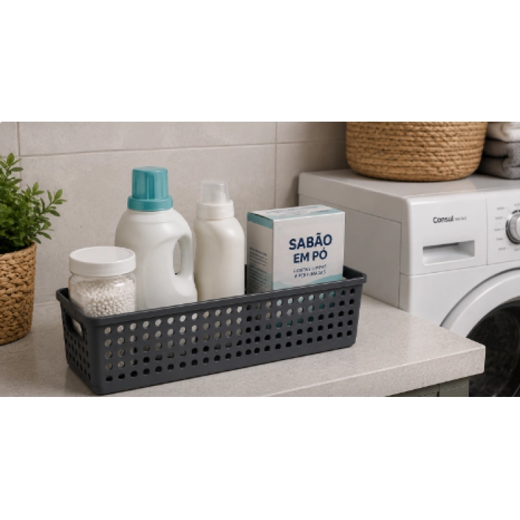 Cesto Organizador Quadratta 27X11x8cm Chumbo - PRMT4764