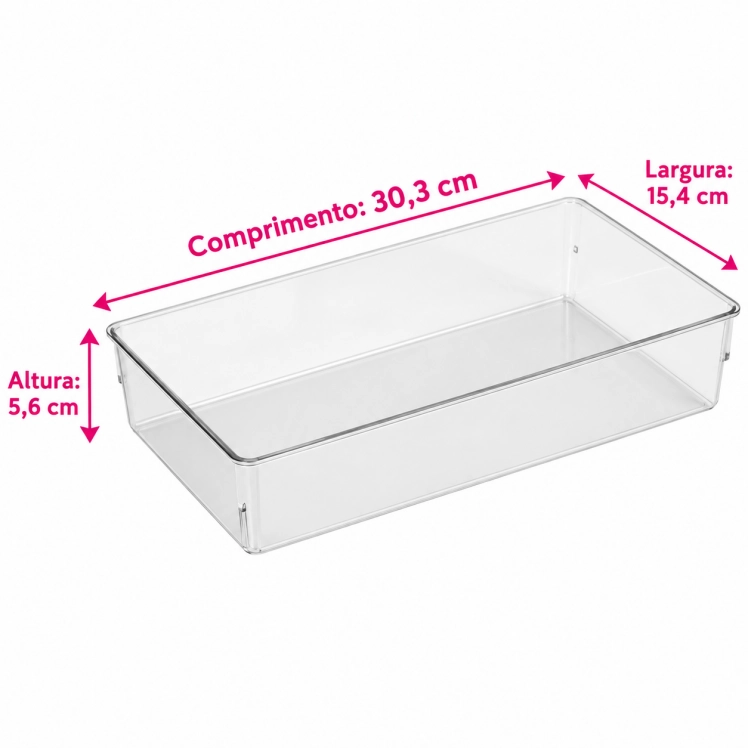 Organizador De Gavetas Largo Cristal G 30,3 x 15,4 x 5,6cm UD020016