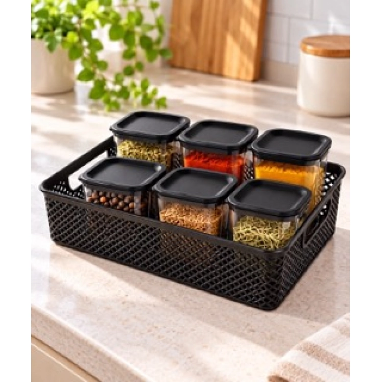 Kit Potes de Temperos com Cesto - 6un Preto
