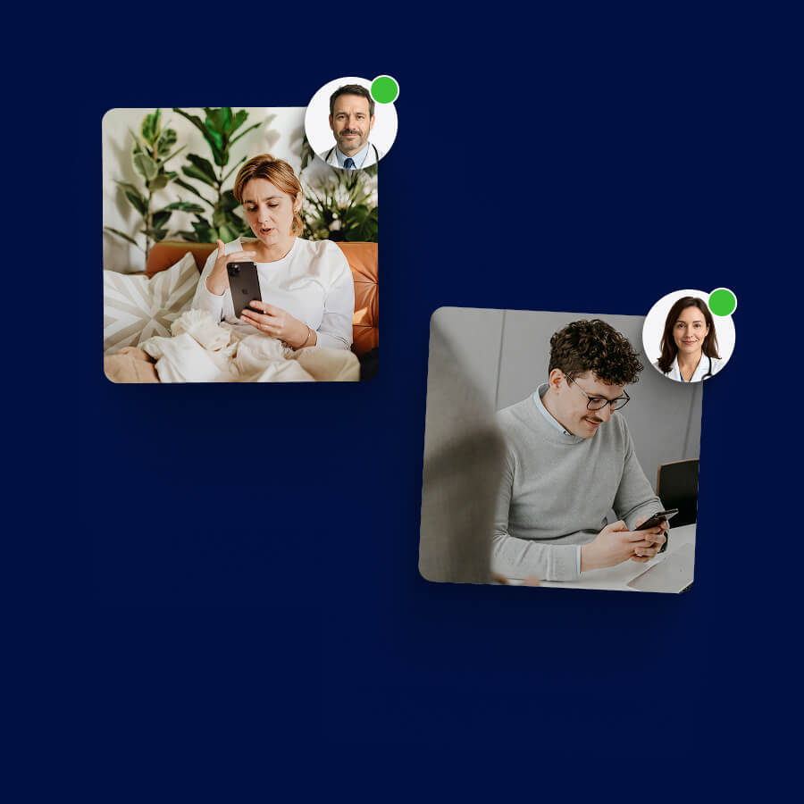 Usuarios usando telemedicina MeetingDoctors para consultar con médicos por chat 24/7 desde el móvil