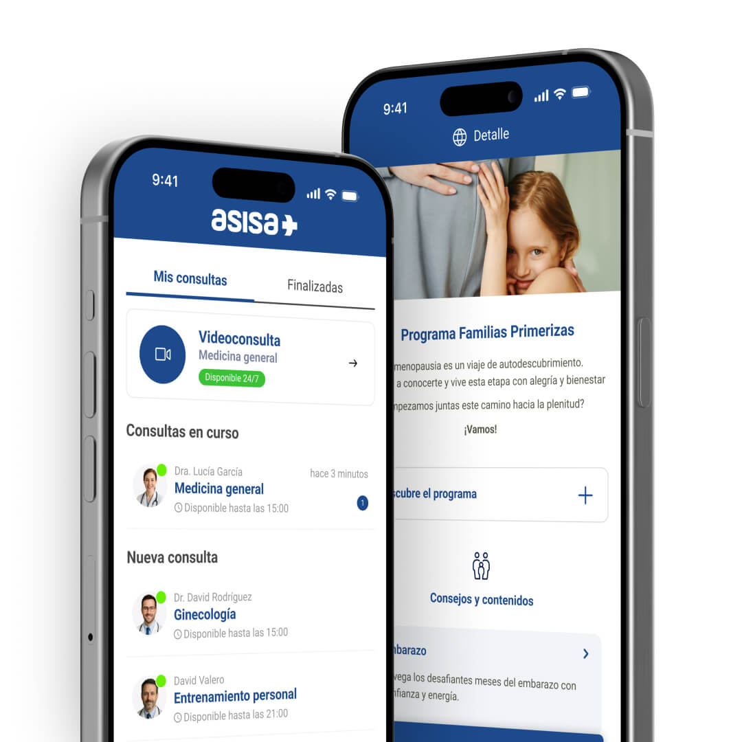 Pantallas de ejemplo de la App de Chat Médico Asisa, creada por MeetingDoctors