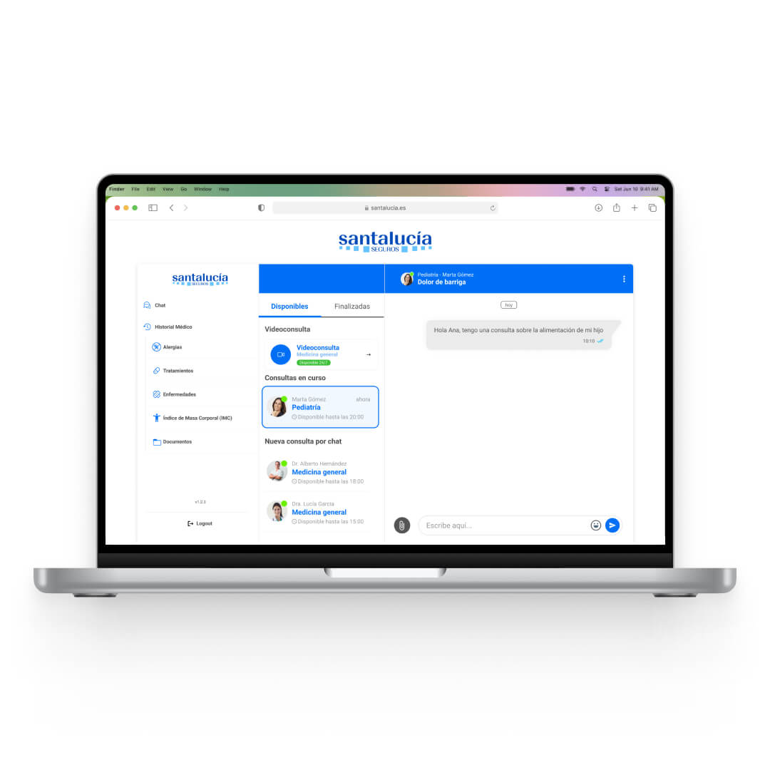 Pantalla ejemplo del widget de telemedicina de Santalucía, creado por MeetingDoctors