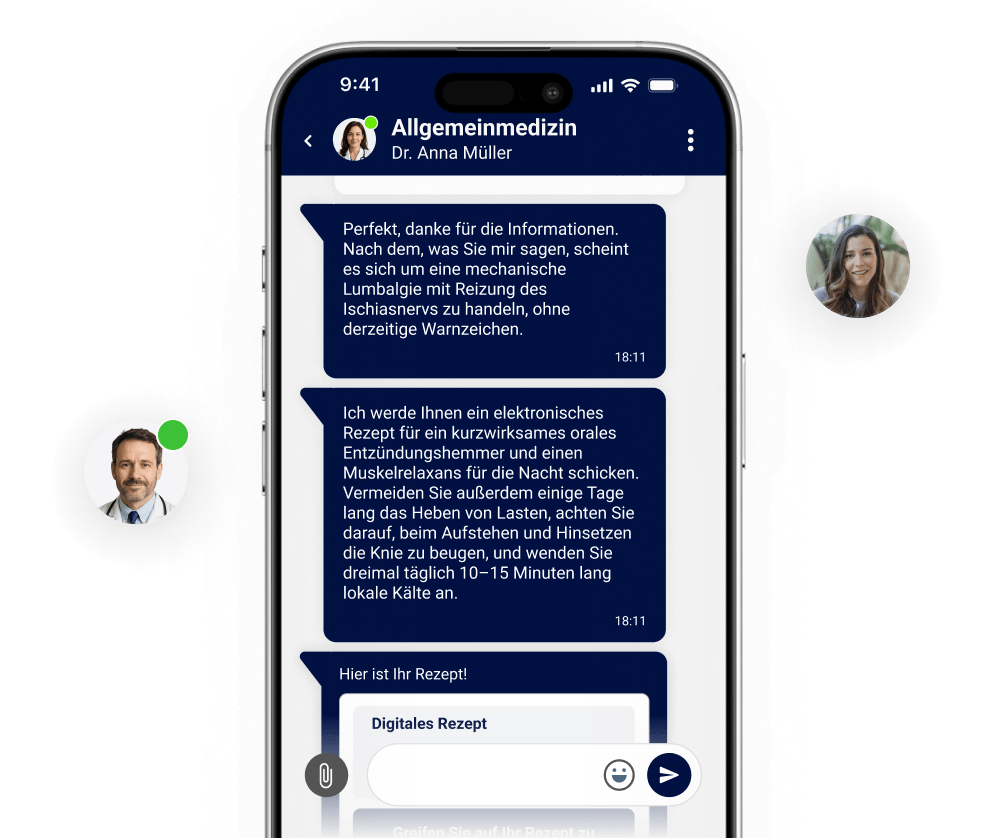 Pantalla del chat médico de MeetingDoctors para aseguradoras, mostrando una conversación entre médico y usuario solicitando una receta médica digital.