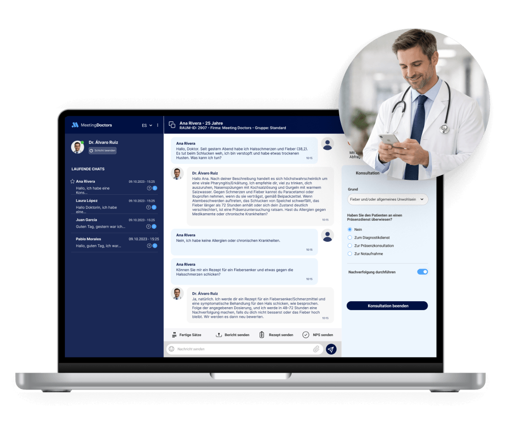 Médico online utilizando el modelo de gestión de bajas de MeetingDoctors