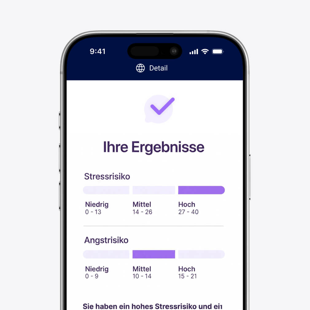 Bildschirm des Stress- und Angsttests des Mental-Health-Plans von MeetingDoctors.